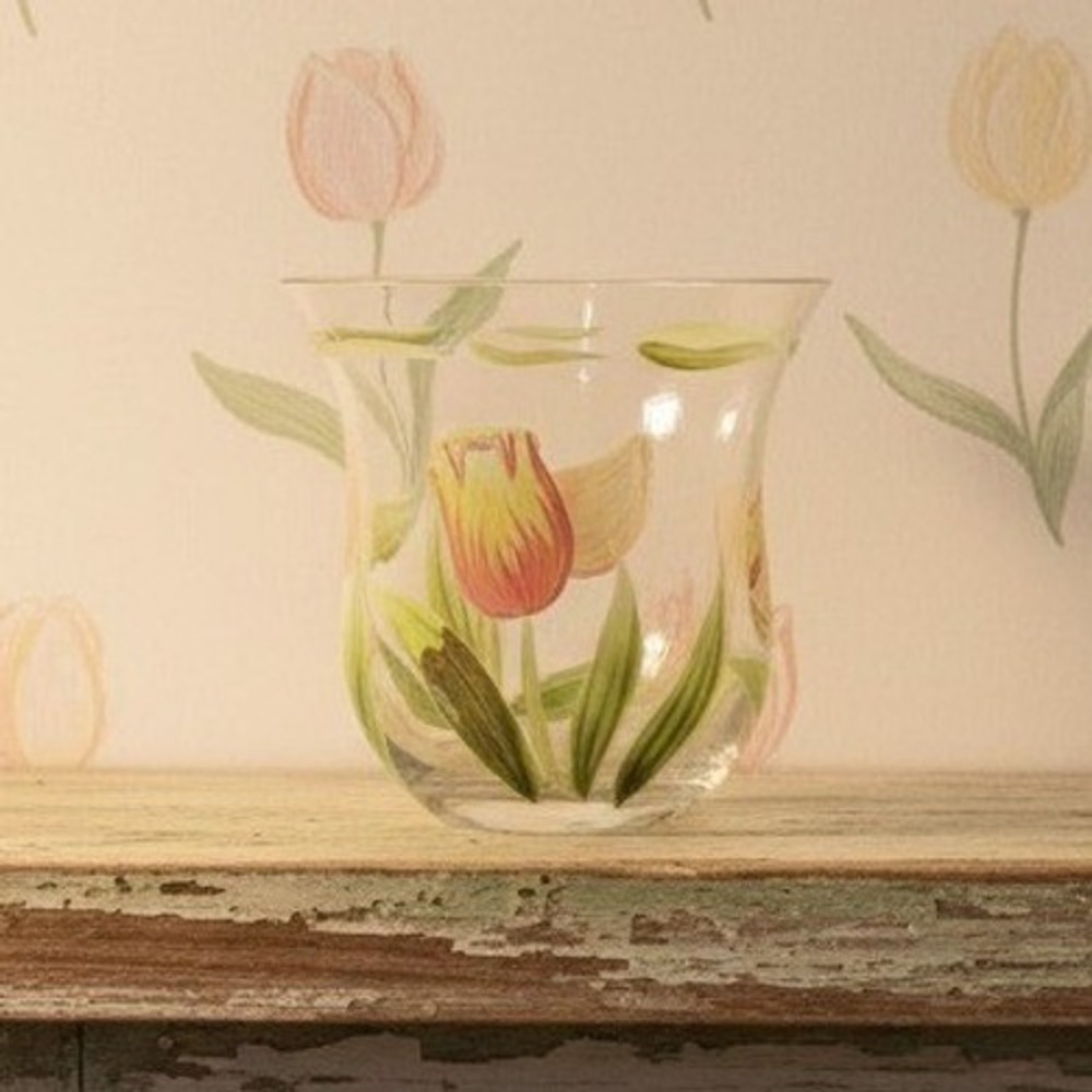Princess House Cottage Tulip Tea Light, Hand Painted Floral Votive Candle Holder